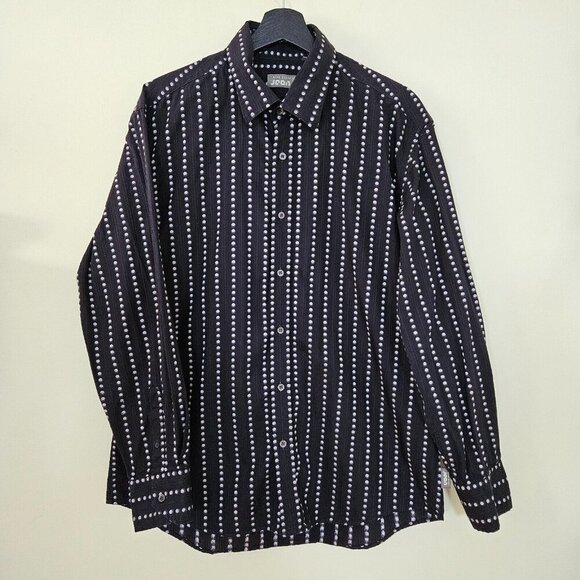 Ted Baker Jean Shirt Mens 6 US L Black Cream Cotton LS Swiss Dots Buttons Boho - Picture 1 of 15